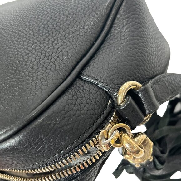 $1280 GUCCI Black Leather Disco Soho Gold Hardware Tassel Crossbody Bag as is - Picture 11 of 16